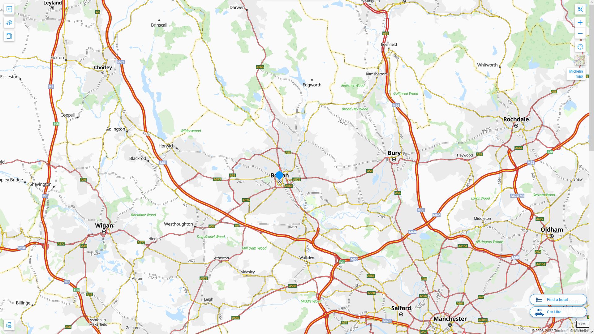 Bolton Royaume Uni Autoroute et carte routiere